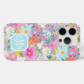 Kleurrijke Roze Tuin Met Monogram Case-Mate iPhone Case (Achterkant (horizontaal))