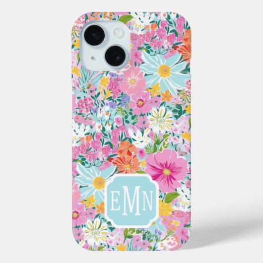 Kleurrijke Roze Tuin Met Monogram Case-Mate iPhone Case (Achterkant)