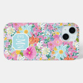 Kleurrijke Roze Tuin Met Monogram Case-Mate iPhone Case (Achterkant (horizontaal))