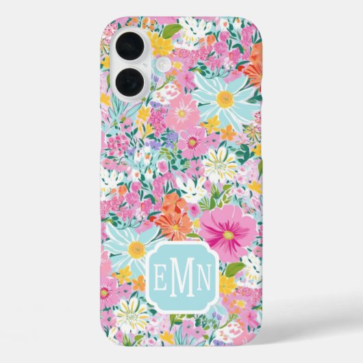 Kleurrijke Roze Tuin Met Monogram Case-Mate iPhone Case (Achterkant)