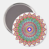 Kleurrijke roze veer mandala boho cirkel magneet (Voorkant / Achterkant)