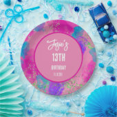 Kleurrijke Roze Verf Splash Verjaardag Papieren Bordje (Feest)