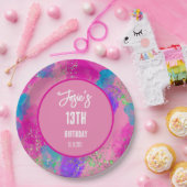 Kleurrijke Roze Verf Splash Verjaardag Papieren Bordje (Feest)