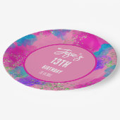 Kleurrijke Roze Verf Splash Verjaardag Papieren Bordje (Gekanteld)
