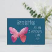Kleurrijke roze vlinder meisje verjaardag partij kaart (Staand voorkant)
