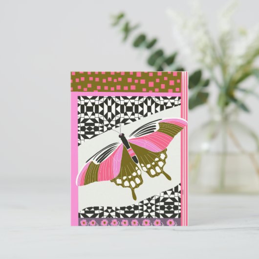 Kleurrijke roze vlinder met patroon Natuur liefheb Briefkaart (Staand voorkant)