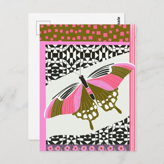 Kleurrijke roze vlinder met patroon Natuur liefheb Briefkaart (Voorkant / Achterkant)