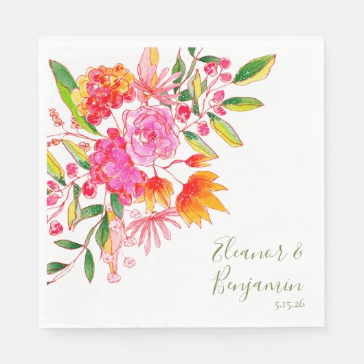 Kleurrijke roze Waterverf - Aangepast huwelijk Servet (Voorkant)