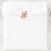 Kleurrijke roze Waterverf Floral Art op maat gemaa Ronde Sticker (Tas)