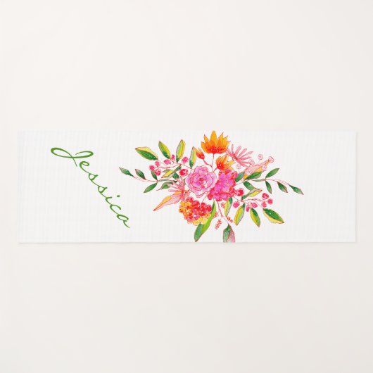 Kleurrijke roze Waterverf Floral Art op maat gemaa Yogamat (Voorkant (horizontaal))