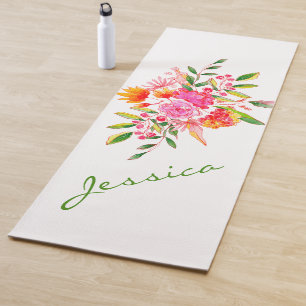 Kleurrijke roze Waterverf Floral Art op maat gemaa Yogamat