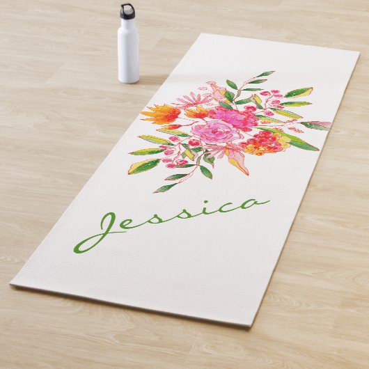 Kleurrijke roze Waterverf Floral Art op maat gemaa Yogamat (In situ)