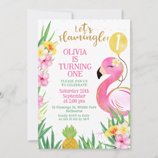 Kleurrijke Roze Waterverf Laten we Flamingle Verja Kaart (Voorkant)