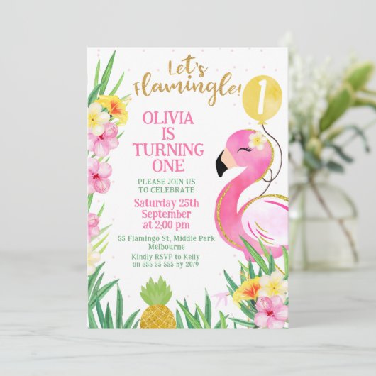 Kleurrijke Roze Waterverf Laten we Flamingle Verja Kaart (Staand voorkant)