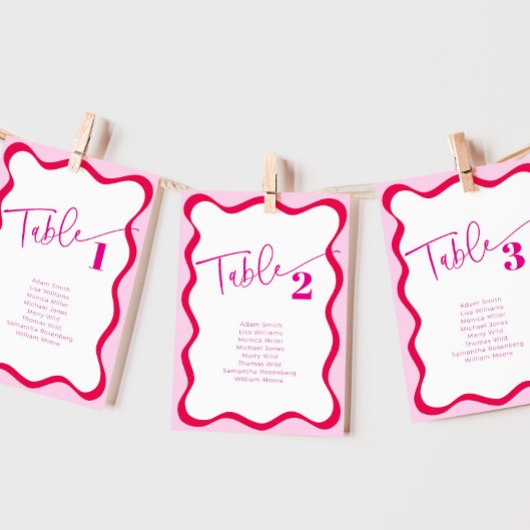 Kleurrijke Roze Wavy Rand Zitplaats Naam Tabel Kaa Kaart