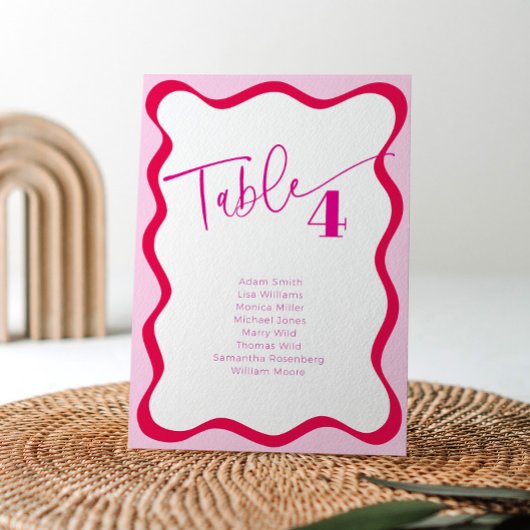 Kleurrijke Roze Wavy Rand Zitplaats Naam Tabel Kaa Kaart