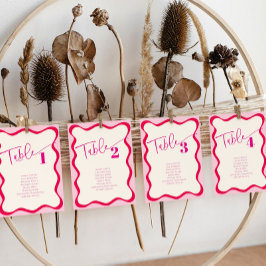 Kleurrijke Roze Wavy Rand Zitplaats Naam Tabel Kaa Kaart