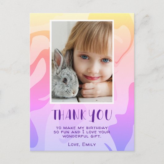 Kleurrijke roze werveling meisje foto verjaardag d briefkaart (Voorkant)