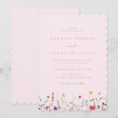 Kleurrijke roze wilde bloemen bruiloft kaart (Voorkant / Achterkant)