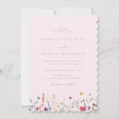 Kleurrijke roze wilde bloemen bruiloft kaart (Voorkant)