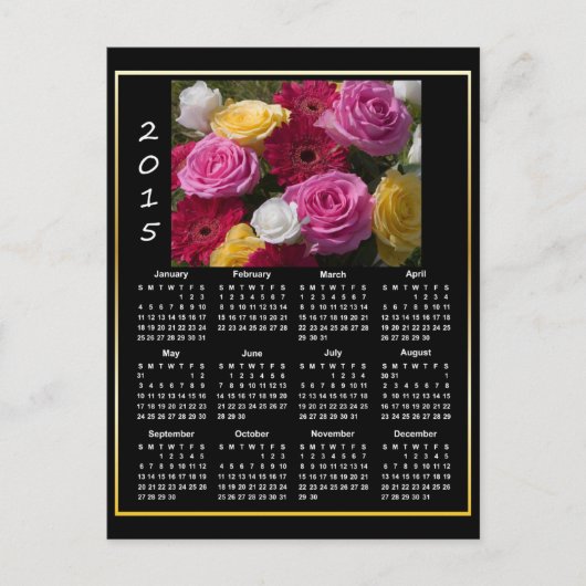 Kleurrijke Rozen en Bloemen 2015 Kalender Briefkaart (Voorkant)