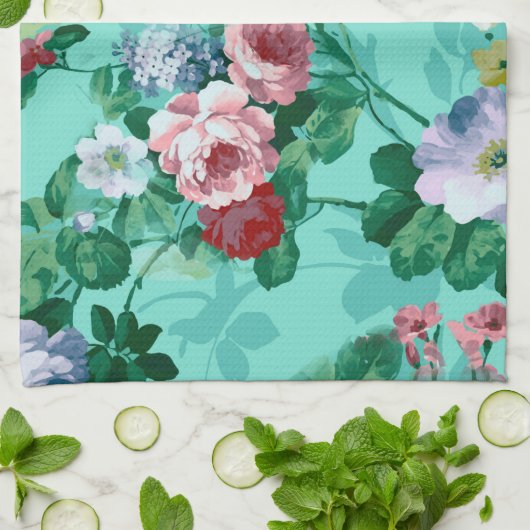 Kleurrijke Rozen en bloemen Theedoek (Gevouwen)