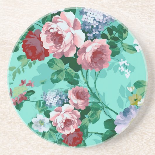 Kleurrijke Rozen en bloemen Zandsteen Onderzetter (Voorkant)