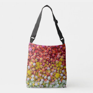 Kleurrijke rozen en chrysanten bloemengradiënt crossbody tas