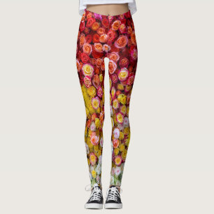 Kleurrijke rozen en chrysanten bloemengradiënt  leggings