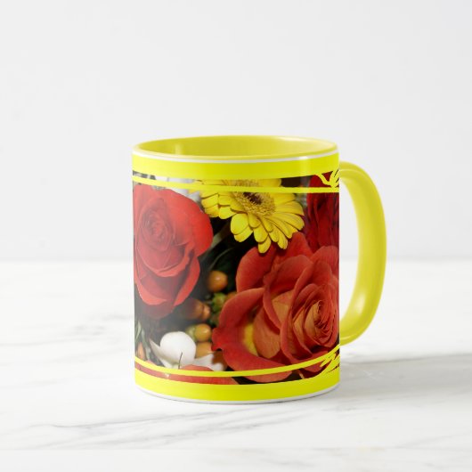 Kleurrijke Rozen en Daisies Bloemboeket Mok (Voorkant rechts)