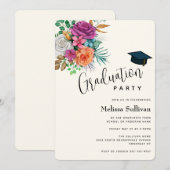 Kleurrijke Rozen Floral Bouquet Graduation Party Kaart (Voorkant / Achterkant)