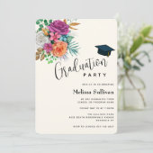 Kleurrijke Rozen Floral Bouquet Graduation Party Kaart (Staand voorkant)