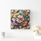 Kleurrijke Rozen in decoratieve bloemschikken Vierkante Klok (Huis)