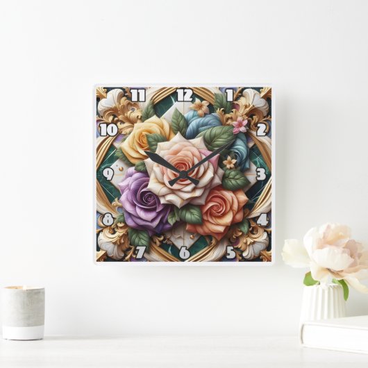 Kleurrijke Rozen in decoratieve bloemschikken Vierkante Klok (Huis)