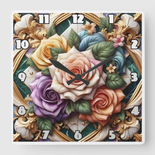 Kleurrijke Rozen in decoratieve bloemschikken Vierkante Klok (Voorkant)