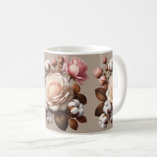 Kleurrijke rozen koffiethee mok cup wit keramiek (Voorkant rechts)