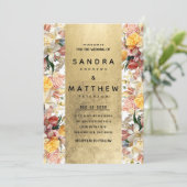 Kleurrijke rozen lelies orchideeën bloemenbruiloft kaart (Staand voorkant)