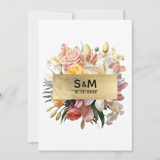 Kleurrijke rozen lelies orchideeën bloemenbruiloft kaart (Achterkant)