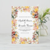 Kleurrijke rozen lelies orchideeën bloemenbruiloft kaart (Staand voorkant)