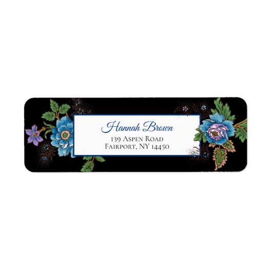 Kleurrijke Rozen & Oriental Poppies-Black Achtergr Etiket (Voorkant)