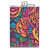 Kleurrijke Rozen Psychedelic Bright Flowers Retro Heupfles (Achterkant)