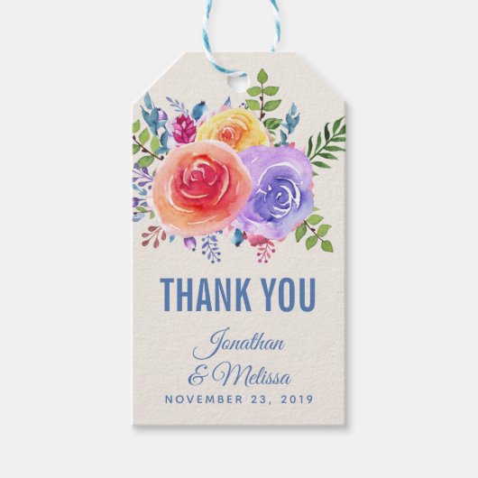 Kleurrijke Rozen Waterverf Bloemen bruiloft gunst Cadeaulabel (Voorkant)