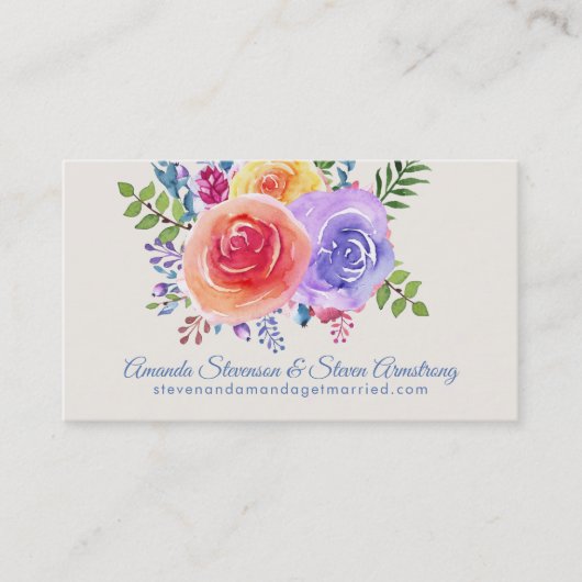 Kleurrijke Rozen Waterverf Bloemen Bruiloft Websit Visitekaartje (Voorkant)