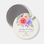 Kleurrijke rozen waterverf bloemen save the date magneet (Voorkant / Achterkant)