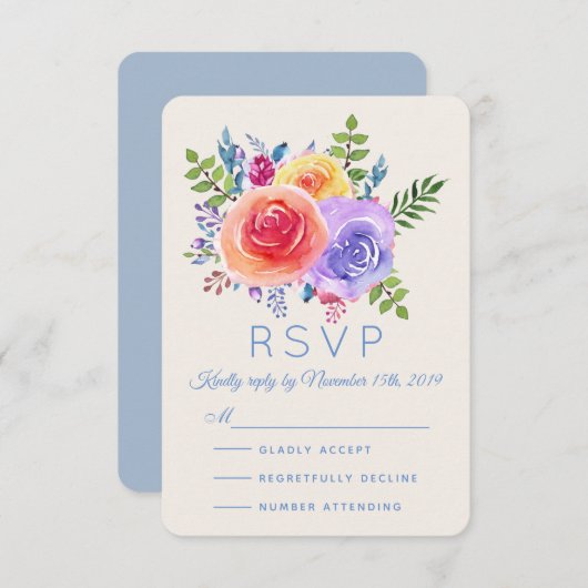 Kleurrijke Rozen Waterverf Bloemenbruiloft RSVP (Voorkant / Achterkant)