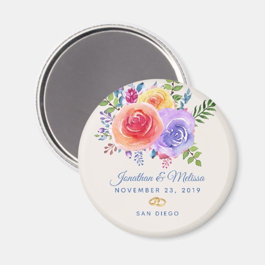 Kleurrijke Rozen Waterverf Bloemig Bewaar de Datum Magneet (Voorkant / Achterkant)