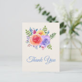 Kleurrijke rozen waterverf bloemstuk dank je wel briefkaart (Staand voorkant)