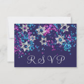 Kleurrijke RSVP Silver Star Glittery Confetti Kaartje (Voorkant)