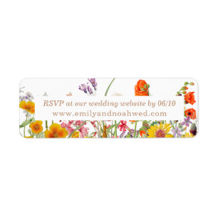 Kleurrijke RSVP-website voor wilde bloemen bruilof Etiket