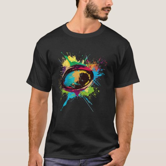 Kleurrijke Rugby Lover Rugby Ball Splash Art T-shirt (Voorkant)